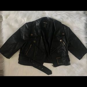 Moto style cropped faux leather jacket